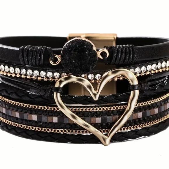 Jewelry - Bohemian Multi-layer Leather Fashion Bracelet with magnetic clasp Black NEW